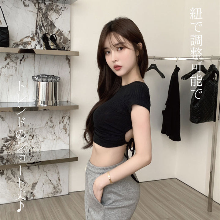 背中開き ショート Tシャツ