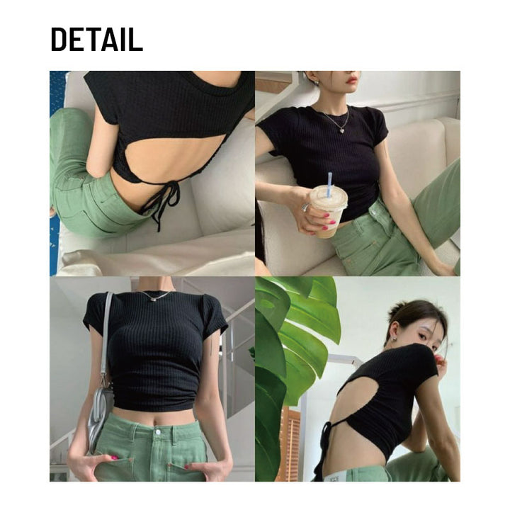 背中開き ショート Tシャツ