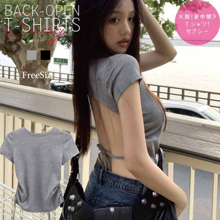 背中開き ショート Tシャツ