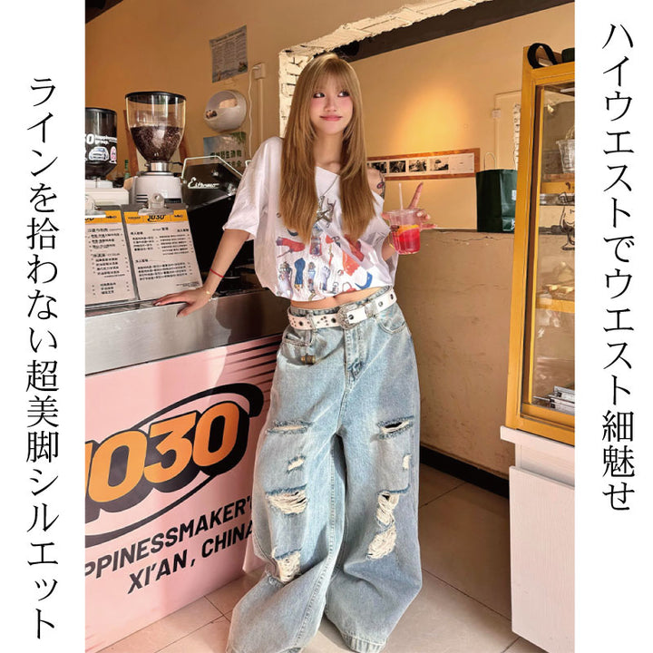 バレル加工デニムパンツ クラッシュ