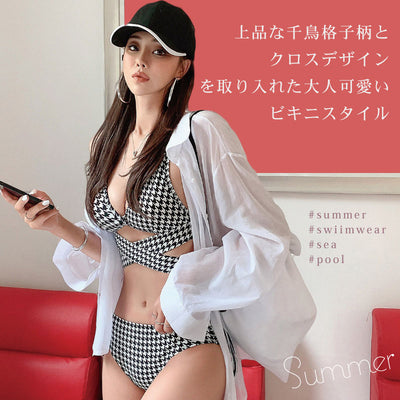 千鳥格子 チェック 水着 ビキニ バンドゥ 上下セット