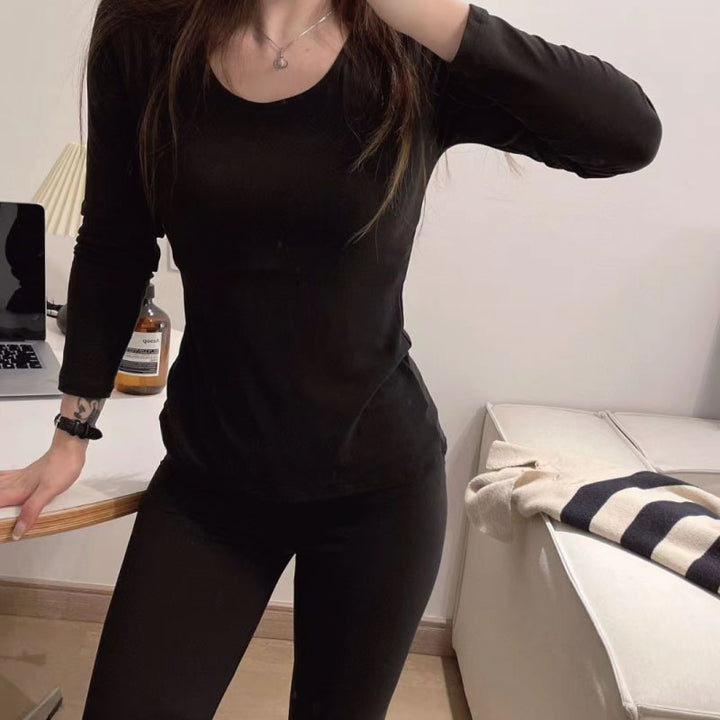 あったか インナー シームレス レディース 長袖 上下セット セットアップ すっきりシルエット フリーサイズ