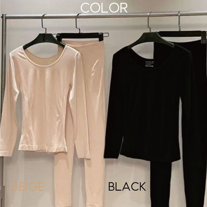 あったか インナー シームレス レディース 長袖 上下セット セットアップ すっきりシルエット フリーサイズ