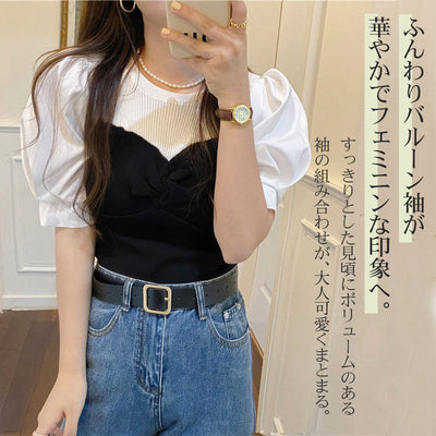 バルーン袖 Tシャツ 重ね着 レイヤード風