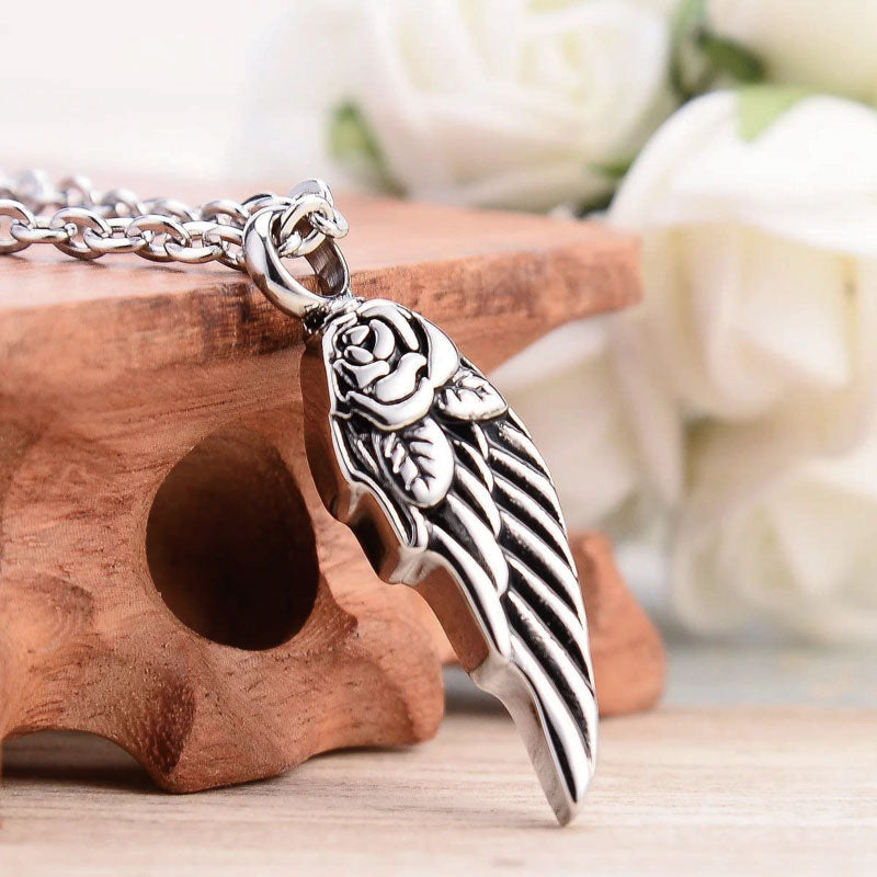 遺骨ペンダント ウイング 羽 薔薇 ローズ 防水 ステンレス メモリアルペンダント