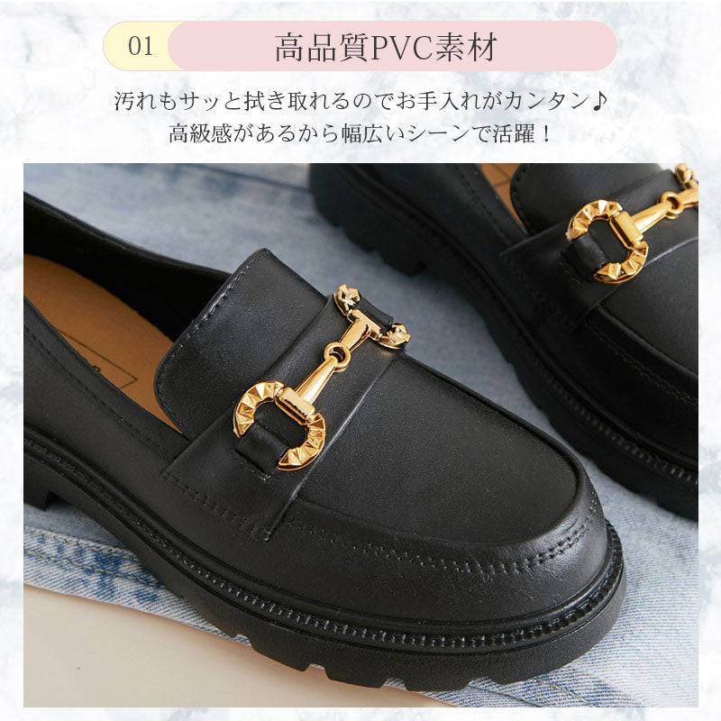 厚底 ローファー ゴム製 レインシューズ