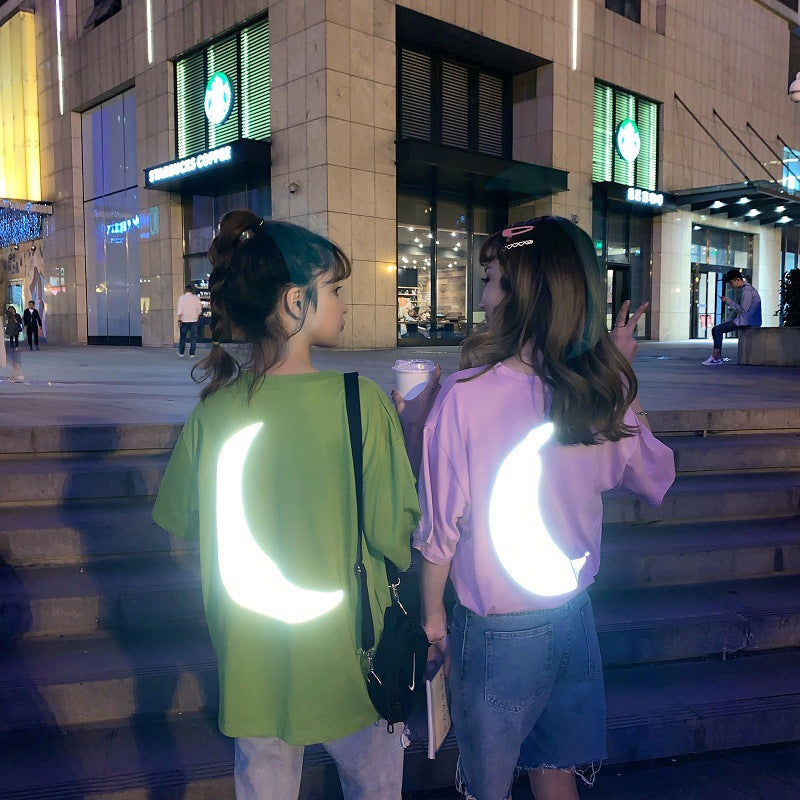 T 셔츠 여성 리플렉터 문 달