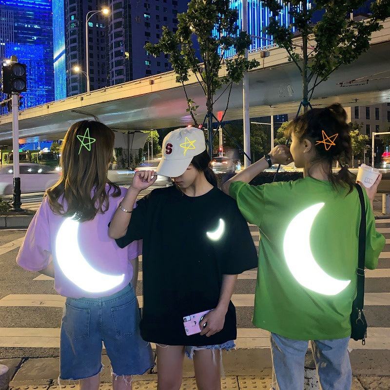 T 셔츠 여성 리플렉터 문 달