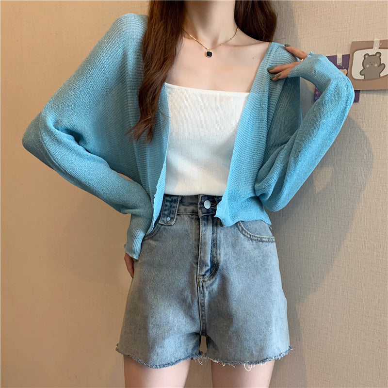 ショート丈 カーディガン 薄手