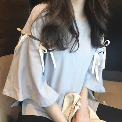 ビッグTシャツ レディース ビッグシルエット オーバーサイズ 5分袖 つぎはぎ袖