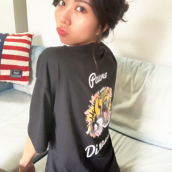 빅 T 셔츠 여성 일본식 디자인 호랑이