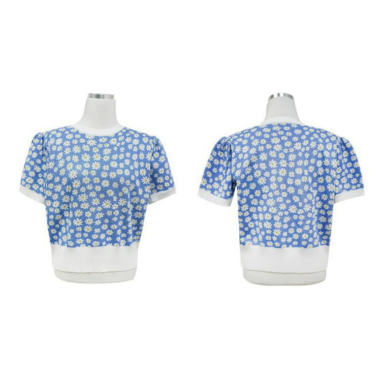 夏季针织T恤妇女花卉图案雏菊花全部顶部忌春天夏天自由大小