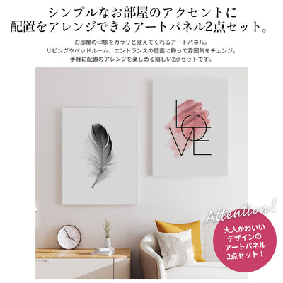 アートパネル キャンバスアート LOVE 絵画 2枚セット 30×40cm アート フェザー