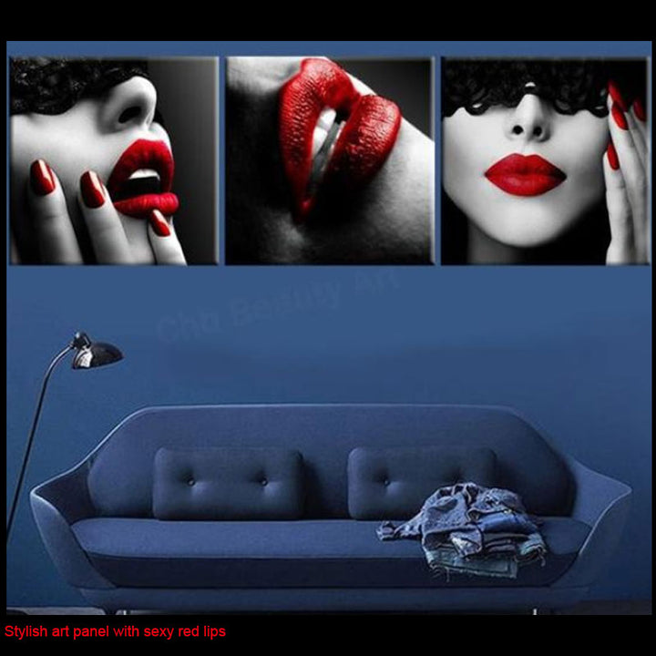 艺术面板帆布艺术红嘴唇女性嘴唇照片3件设置40 x 40厘米