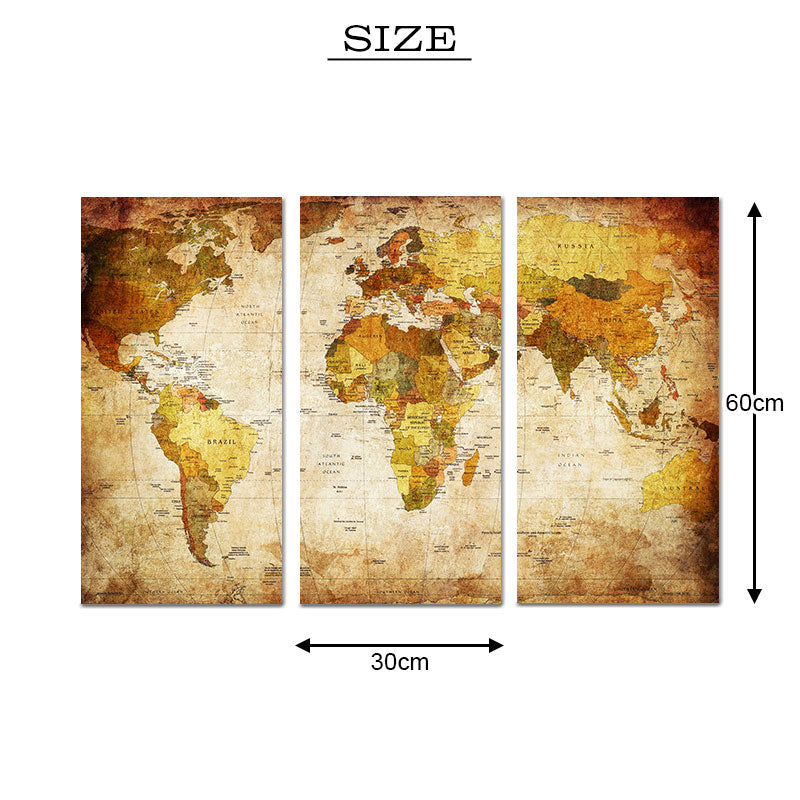 アートパネル キャンバスアート 世界地図 絵画 3枚セット 30×60cm