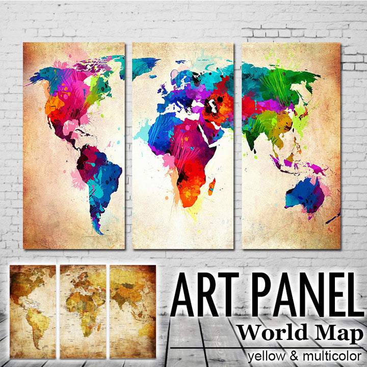 アートパネル キャンバスアート 世界地図 絵画 3枚セット 30×60cm