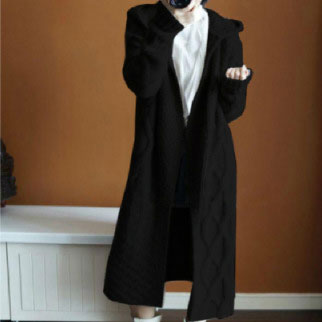 ロングニット カーディガン 長袖 フード付き