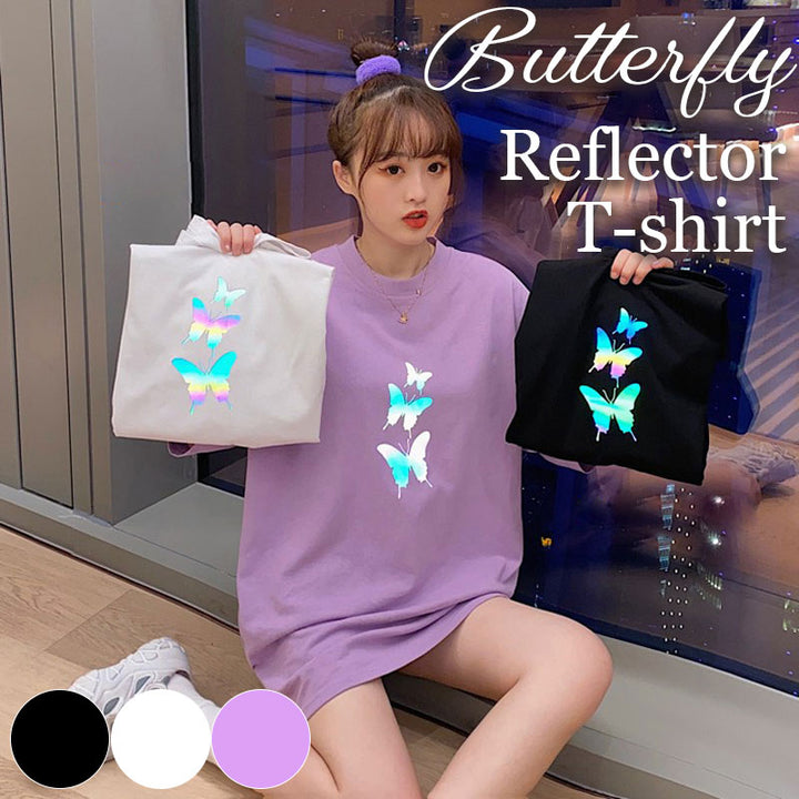 ビッグTシャツ レディース リフレクター バタフライ 蝶々 フリーサイズ