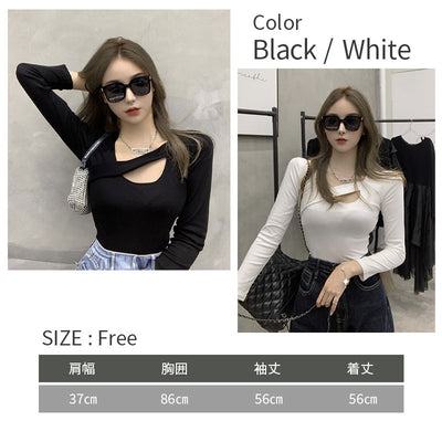 胸元開き ロングスリーブ 長袖Tシャツ