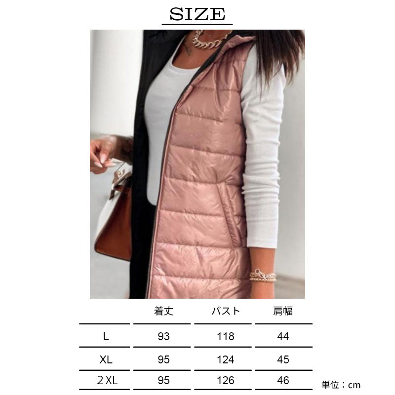ライトダウン ベスト ロング丈 レディース フード付き