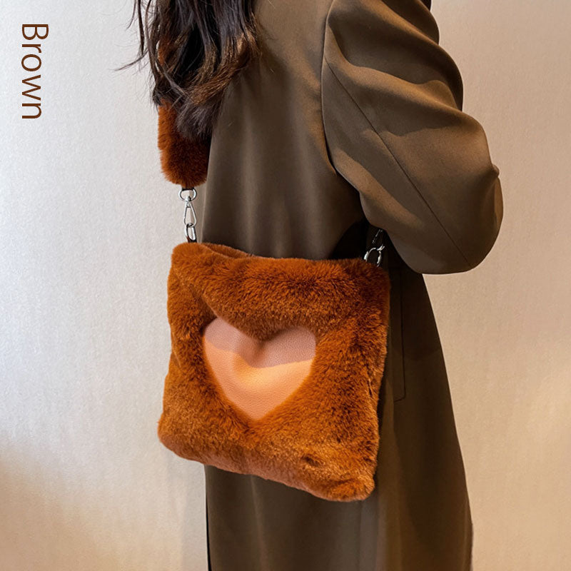 ファーバッグ 2way ショルダー ハンドバッグ ハートデザイン