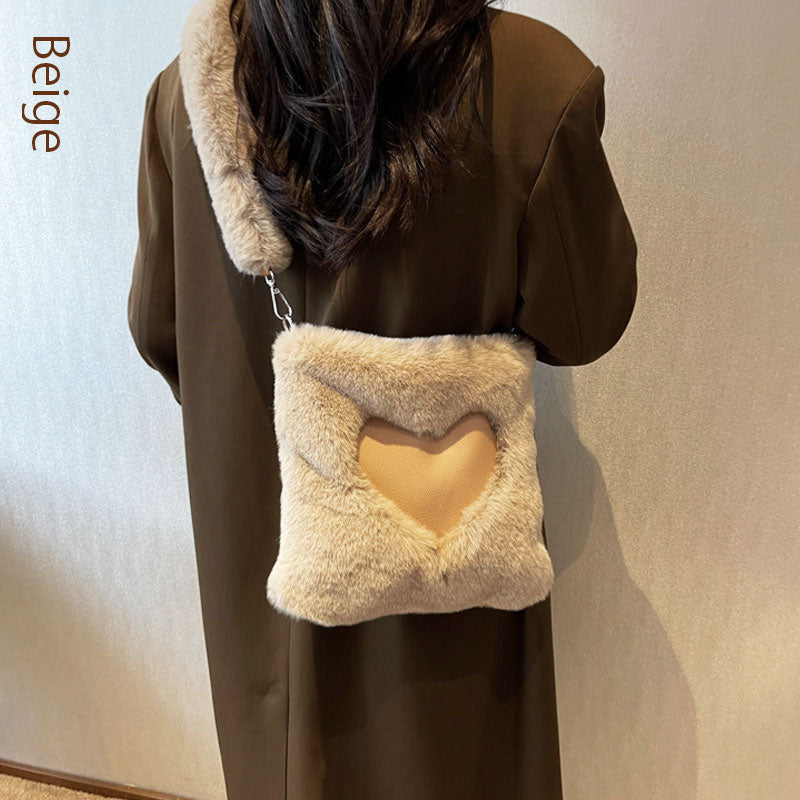 ファーバッグ 2way ショルダー ハンドバッグ ハートデザイン