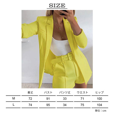 ジャケット スーツ 3点セット カジュアル ショートパンツ ベルト セットアップ