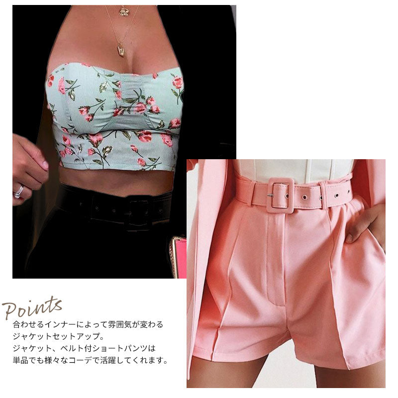 ジャケット スーツ 3点セット カジュアル ショートパンツ ベルト セットアップ